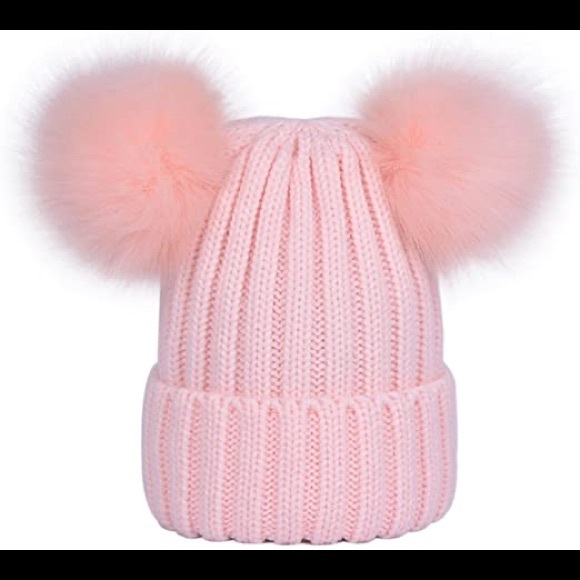 Pink Mom & Baby Hat Set Winter Beanie Hats Parent-Child Pompom Knit Hat - Picture 5 of 5